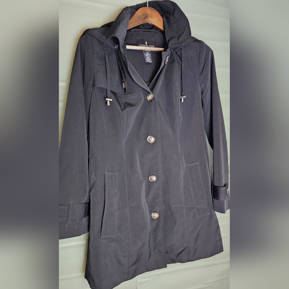 London Fog Trench Coat Black Womens Size S Polyester